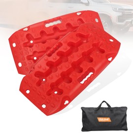 OULEME Recovery Traction Boards, Off-road Track Traction Mats for Sand, Mud, and Snow - 4WD RV Truck Jeep SUV Traction Pads with Carry Bag (Red)