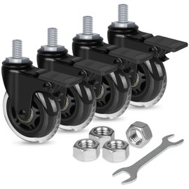 8T8 3 Inch Caster Wheels Heavy Duty with Brakes, Rubber Casters with 1/2"-13 x 1 Threaded Stem (Screw Diameter 1/2", Length 1"), Quiet and Smooth Rolling Castors,Set of 4