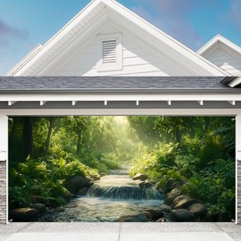 Spring Forest Scenery and Flower Garage Door Banner - 71"x157" Polyester Mural, Perfect for Outdoor & Indoor Decor, Holiday & Party Background 6 x 13 ft