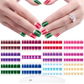 JERCLITY 168 Pieces 12 Sheets Glitter Gradient Color Nail Polish Strips Glitter Nail Wraps for Short Nails Self-Adhesive Colorful Nail Stickers Full Wraps for Women