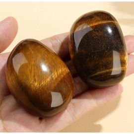 QINJIEJIE Pack of 2 Tiger's Eye Natural Gemstone Healing Stones Large Crystals Stones Tumbled Stones Polished Worry Stone Reiki Meditation