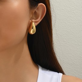 Minimalist Drop Earrings for Women Girls Stainless Steel Dainty Water Drop Exaggerated Large Huggie Stud Earrings Hypoallergenic Fashion Trendy Jewelry Gifts, Stainless Steel, No Gemstone