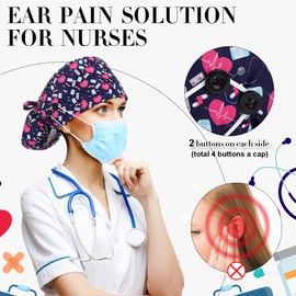 Hercicy 12 Pcs Satin Lined Nurse Caps Adjustable Working Cap with Button and Sweatband Ponytail Surgical Hats for Women Satin Lined Scrubs Nurse Hats for Medical Long Hair Ponytail Pouch Multicolor