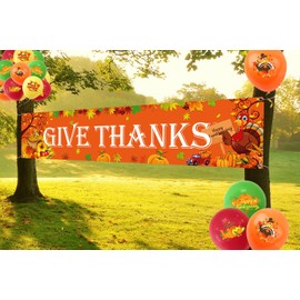 Thanksgiving Decorations Outdoor, Give Thanks Banner, Thanksgiving Backdrop Fall Banner Yall Sign with Fall Balloons for Fall Outdoor Decorations Thanksgiving Yard Decorations Fall Party Decorations
