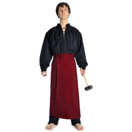 HEMAD Medieval Apron Ortwin Cotton Brown Beige Red Robe LARP, red
