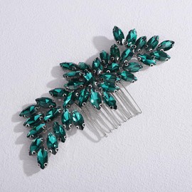 Teyglen Peacock Green Crystal Bridal Hair Comb Full Rhinestone Wedding Hair Piece Bridal Headpiece Rhinestone Hair Accessories for Women Hairpieces (Peacock green)