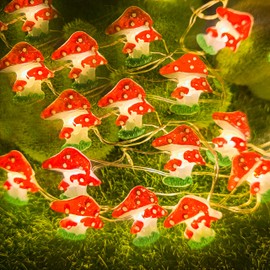 KEPABIGLE - Cadena de luces para decoración de hongos, decoración de habitación, 10 pies, 30 luces LED, funciona con pilas, para Navidad, recámara, fiesta, boda, patio