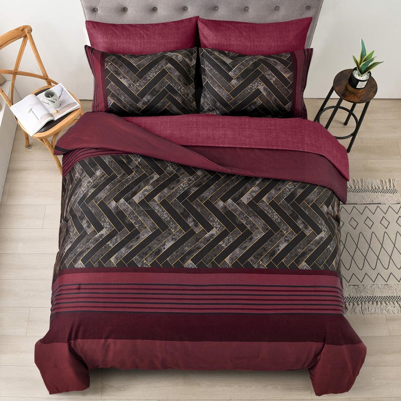 Luxudecor Burgundy Comforter Set Queen Size 7 Pieces Red and