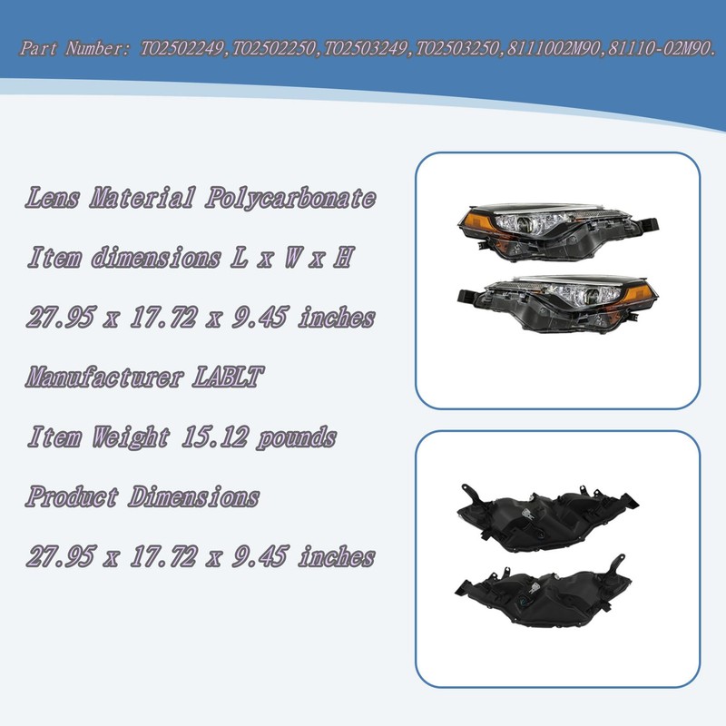 LABLT Headlights Replacement for 2017 2018 2019 Corolla LE Eco