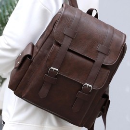 Farcauo Backpack for Men and Women School Backpack Travel Laptop Backpack Business Work Bag Daypacks, Dark Brown PU Leather Backpack