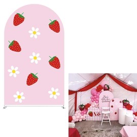 HISDH Strawberry Arch Backdrop Stand Covers Baby Shower Kids Girls Pink Birthday Party Decorations Arches Background Fabric Cover Fruits Festa Parties Banquets Decor Banners 3X5FT