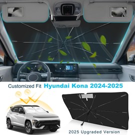 2025 Upgrade Windshield Sun Shade Umbrella Custom Fit for Hyundai Kona 2024-2025 Foldable UV Protection Car Cover, Emergency Rain Shield & Dashboard Protector - Durable Auto Accessory