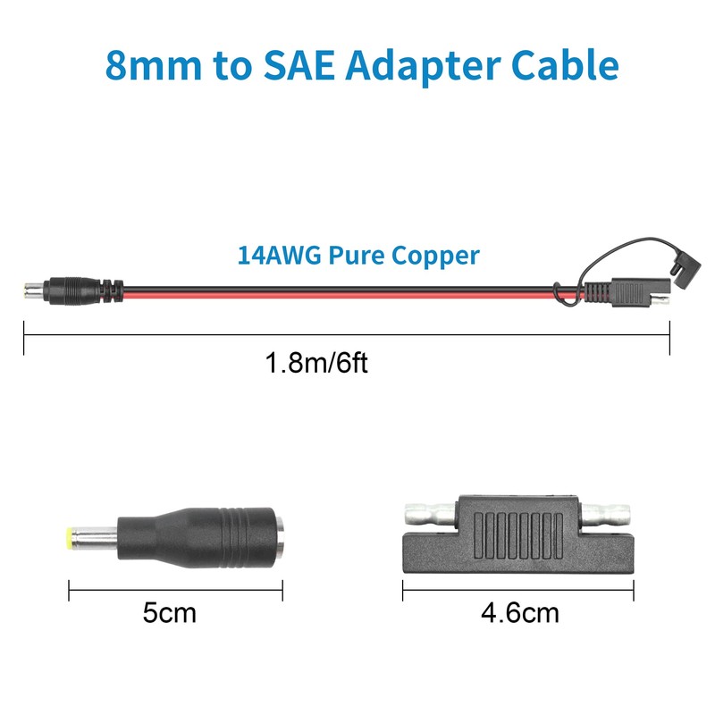 RIIEYOCA DC 8mm Male to SAE Connector Adapter 14AWG Cable,with