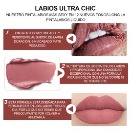 Gloss Labial Mate 6pcs Larga Duración Pigmentación Intensa                                                                                            