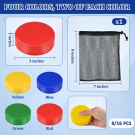 16 PCS Sport Foam Ice Hockey Pucks 3 Inch Ice Hockey Pucks with Mesh Bag Foam Hockey Training Puck for Adults Practicing and Classic Training Indoor Floor Game Outdoor Sports (Multicolor)