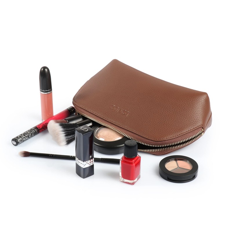 LONDO Genuine Leather Makeup Bag Cosmetic Pouch Travel Organizer Toiletry