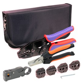 HKS Coax Ratchet Crimping Tool Kit for Coaxial RG Cable RF Connector with 5 Changeable Dies, Rotary Coaxial Cable Stripper/Cutter and Stripper/Cutter Piler