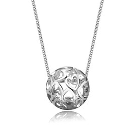 Salanda 925 Sterling Silver Peach Heart Hollowed out transfer beads Pendant Necklace, Birthday, Valentine's Day, Anniversary, Women, Wives, Girlfriends, Girls Jewelry Gifts, mm, Silver Plated, No