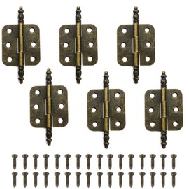 6Pcs Antique Bronze Mini Hinges 36 x 70mm 6 Holes Vintage Hinges Crown Head Wooden Box Hinges with 36 PCS Screws for Vintage Jewelry Case Toolbox Cabinet Cupboard