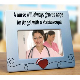 BANBERRY DESIGNS Nurse Picture Frame - A Nurse Will Always Give Us Hope, an Angel with a Stethoscope - Ceramic Photo Plaque