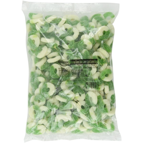 Albanese Confectionery Gummi Ring Sour Apple Green & White, 4.5 Pound