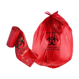 Infectious Biohazard Waste Bags Hazardous Trash Can Liners | Medical Grade No Leak Bags | Great for Lab Containers, Swabs, Pads, Gloves | (Red, 50 Count - 37" x 50" (44 Gallon))