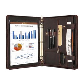 YLYYHH Portfolio Binder 3 Ring, Leather Binder Portfolio Folder for Left-Handed, Zippered Portfolio Padfolio Binder for Women, Leather Portfolio Organizer for Men (Dark Brown, Non-Custom)