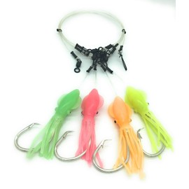 Premium Deep Drop Rig, 4 Hook Deep Drop Fishing Rig with SolidSquidz, Excellent for Grouper, Golden Tilefish, Wreckfish, Bottom Fishing Rig (Multi Glow)