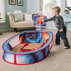 Large Basketball Sport Pop Up Ball Tent with Basketball Hoop and 20 Soft Balls for Toddler Kids, Folds for Easy Storage