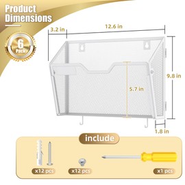 Docnest 6 Pack Hanging Wall File Holders, Mesh Wall Letter File Holder, Wall Mounted Mail Paper Document Folder Holder with Hooks for Office, Home, School, White