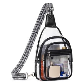 Flowston Large Clear Bag for Stadium Events 3 Pockets Clear Purses for Women Men Stadium Crossbody Backpack Fanny Pack Transparent Concert Bag for Sports