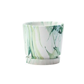 Napco Faux Marbled Pattern 4 x 4 x 3.5 inches Kelly and Hunter Green Ceramic Flower Succulent Plant Pot Planter Container Holder with Saucer Tray, Indoor Outdoor Garden Décor, 14787