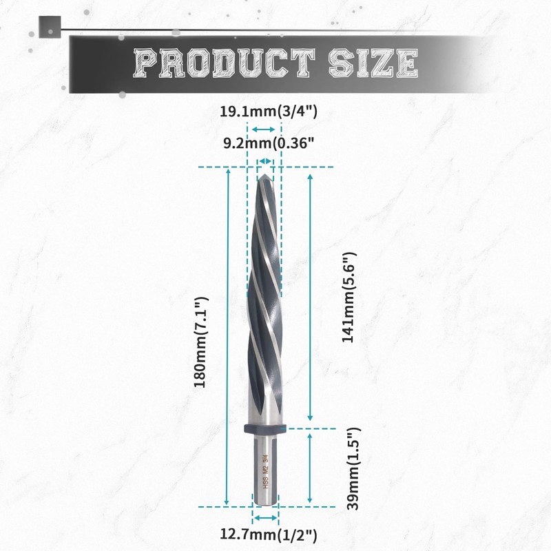 vibedor 3/4" Durable Reamer Drill Bit, M2 HSS Taper Chucking