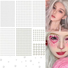 8 Pcs Pearl Sticker Pearl Seal Face Sticker Pearl Beads Makeup Deco Sticker 3/4/5/6/8/10/12mm Face Decoration Decoration Parts Rhinestone Sticker Eye Makeup Decoration Parts Pearl Nail Parts