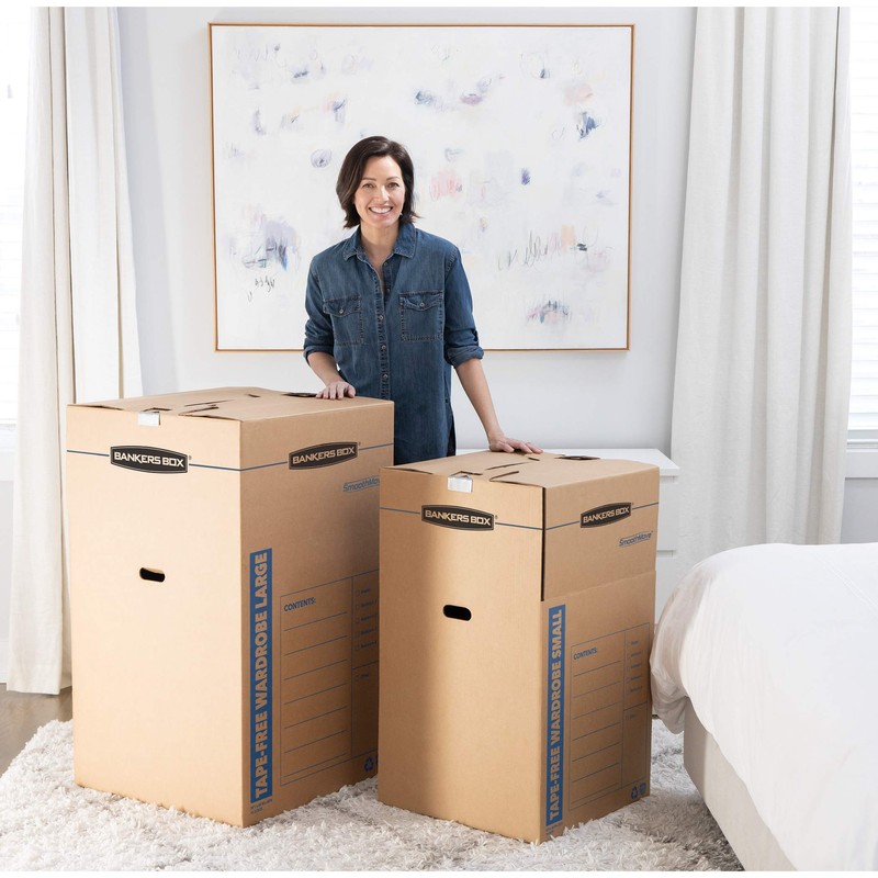 Bankers Box Tall Wardrobe Box 3 Pack, Tape-Free Design, 24-in