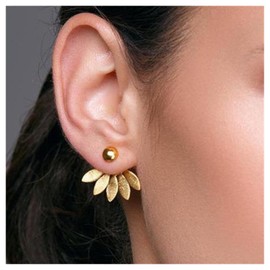 Allereya Vintage Lotus Ear Jacket Earrings Gold Lotus Jacket Earrings Lotus Ear Climber Earrings Front Back Earrings Jewelry for Women and Girls