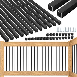 HTWAVE 51 Pack 26" Deck Balusters, Aluminum Balusters for Deck Railing, Metal Deck Spindle Staircase Baluster, Hollow Square Stair Porch Spindles with Screws for Railing Fencing W/Conectors