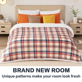 inhand Sherpa Throw Blanket Family-Friendly Brown Checkered Flannel Fleece Blankets for Couch, Bed, Sofa, King Fluffy Plush Plaid Soft Blankets and Throws for Adults, Women, Men (Brown, 90”x 104”)