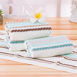 Pidada Hand Towels Set of 4 Striped Pattern 100% Cotton Soft Absorbent Decorative Towel for Bathroom 13.4 x 29.5 Inch (Green)