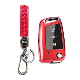 MEDZUK 7 Colours Key Case, Compatible with Skoda Scala 2019-2024 2025 Car Key Case with Key Fob Accessories Protective Case (Red)