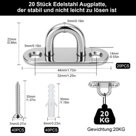 HavaCue Pack of 20 Stainless Steel Eye Plates, M5 Eye Plate with Eyelet with Screw, 304 Stainless Steel Cover Plate, Mounting Hooks for Hanging Items, Awnings, Deck Plates