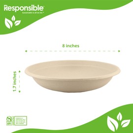 Responsible Products 24 oz Bowls, Tree-Less™ Compostable Molded Fiber Bowls, Extra Strength, Tree-Free and Made Without PFAS, Natural Brown (50 Count)