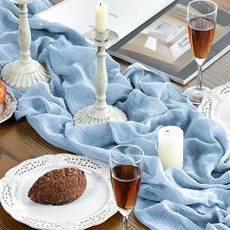 Artoid Mode Boho Sky Blue Gauze Wedding Table Runner, Cheesecloth