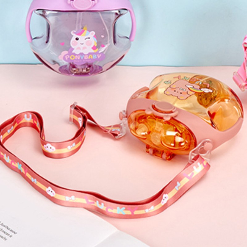 450ml Kids Water Cup with Handle and Lanyard Plastic Straw