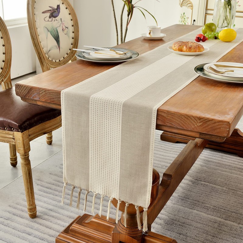 Wracra Cotton Linen Light Coffee Table Runner 90cm Long with