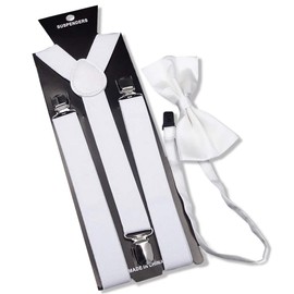 WHITE FANG BT041 Men's Suspenders, Elastic Belt, Bow Tie Set, Dress, Casual, Business,