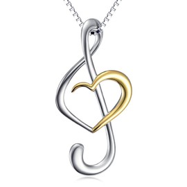 DAOCHONG (Musical Note Necklace Pendant) 925 Sterling Silver Jewelry for Women Birthday Graduation Gifts, Box Chain 18" (Gold Plated)