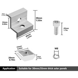 Solar Panel End Clamp 30mm/35mm, Solar Panel Mounting Z Bracket Aluminum Rail End Clamps Adjustable Panels Grounding Gutter Kit for Solar Panel PV Mounting System Install Accessories (10 Pack)
