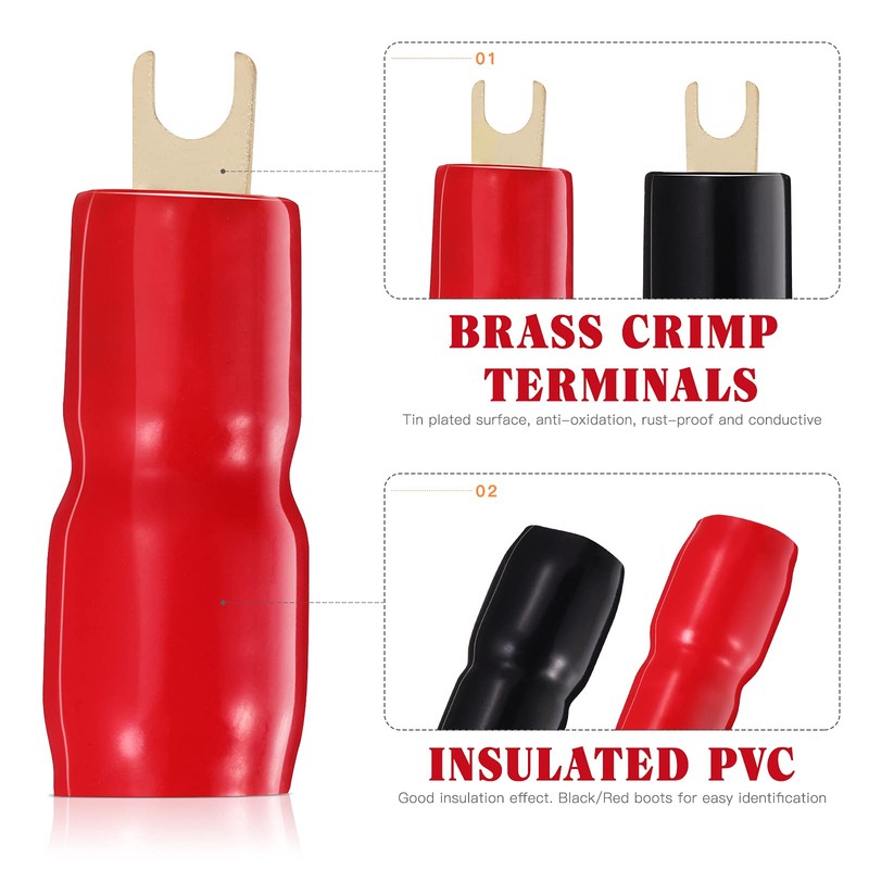 2 Pairs Copper Gold Plated 0 Gauge Spade Terminal Crimp