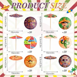 Chengu 300 Pcs Mexican Cocktail Umbrellas for Fiesta Drinks Decoration Fruit Toothpicks Drink Picks Paper Cupcake Topper Sticks for Mexican Cinco De Mayo Party Appetizers Restaurant Ba